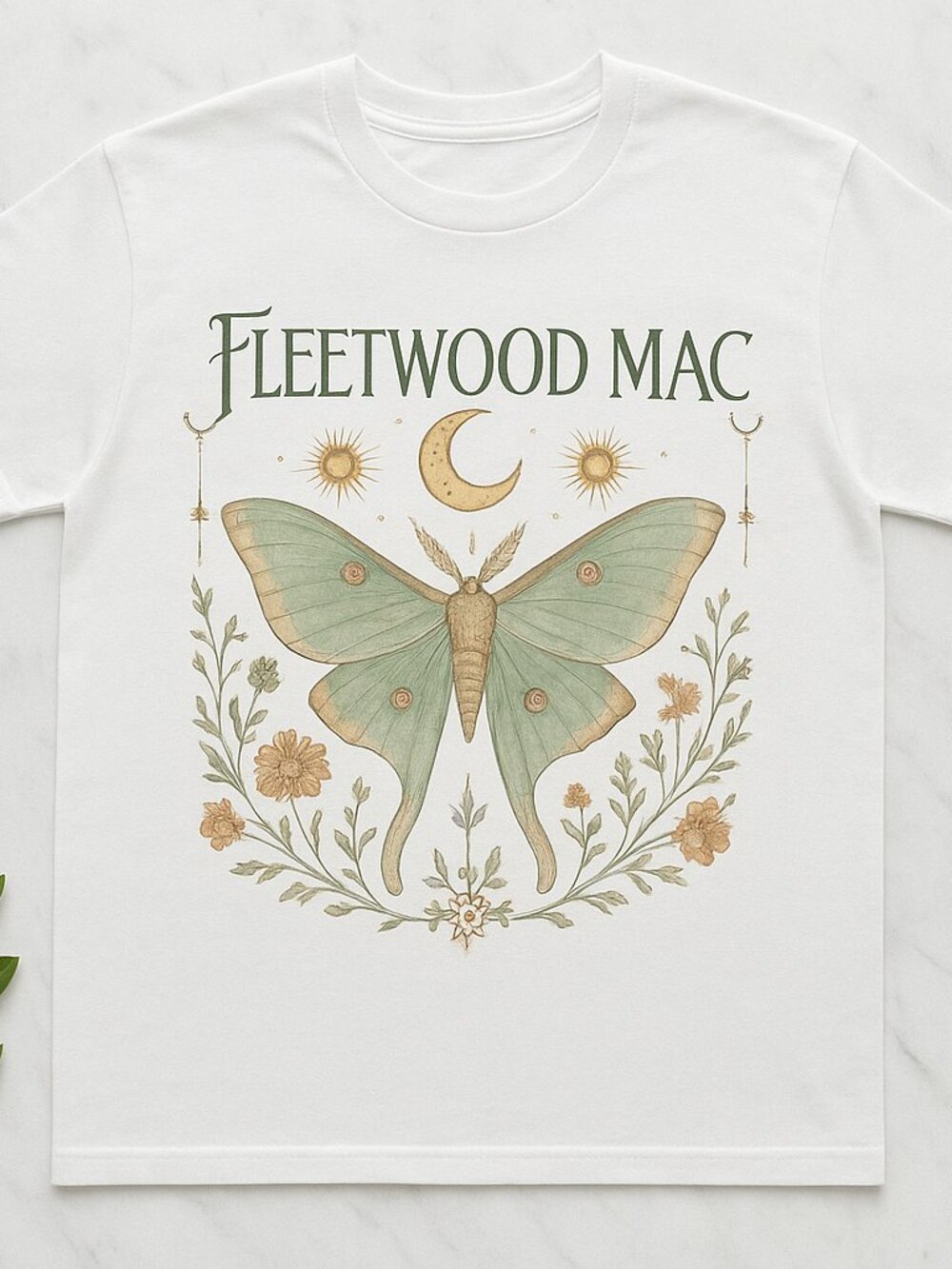 Fleetwood Mac Butterfly Moon Floral Graphic T-Shirt Vintage Music Tee